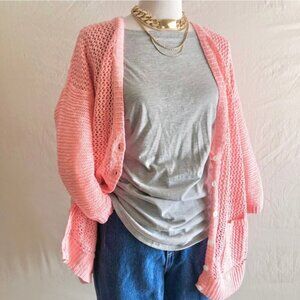 Gilly Hicks Peach Crochet Knit Cardigan Sweater Long Length Size L